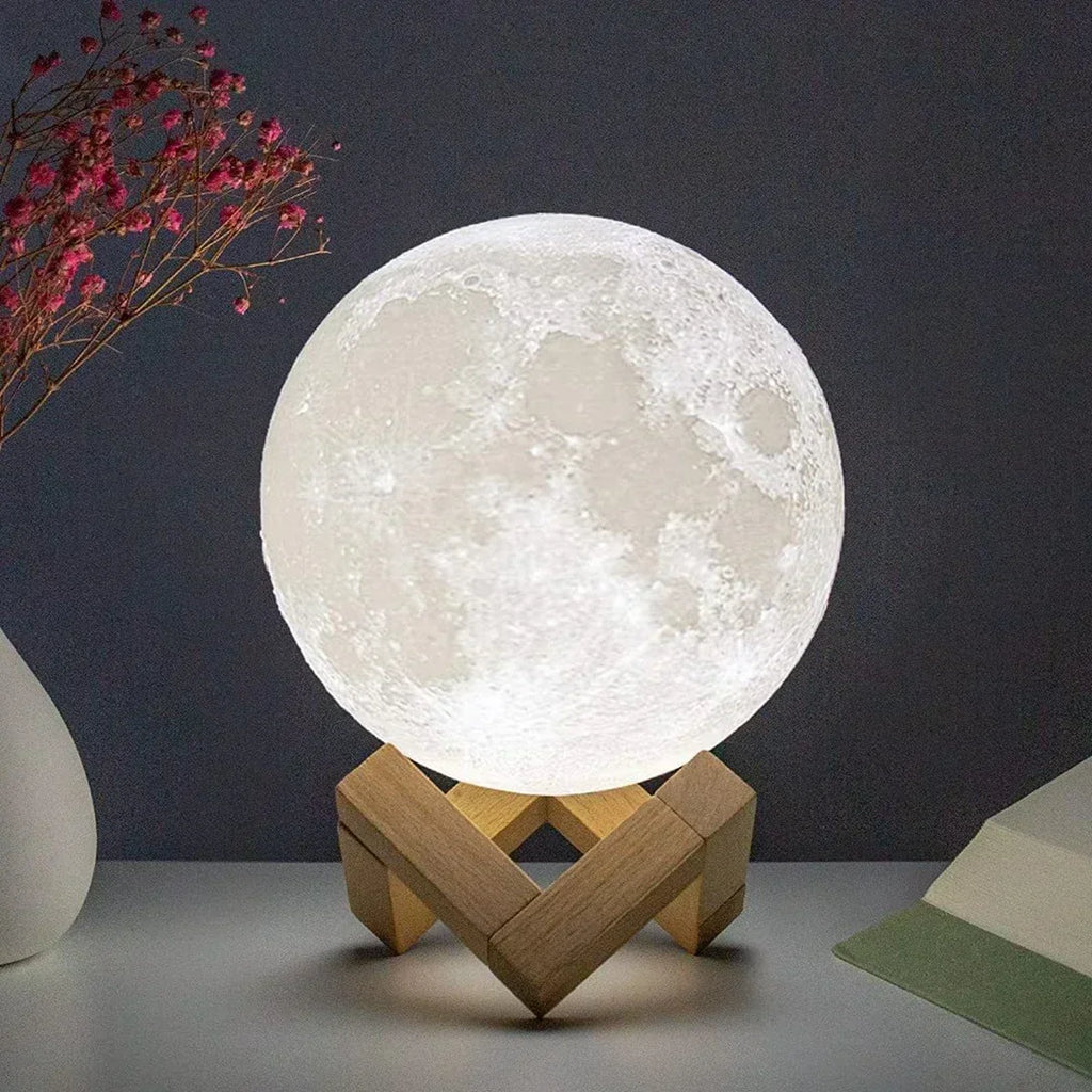 LED Night Light 8cm Moon Lamp Battery Powered With Stand Starry Lamp Bedroom Decor Night Lights Kids Gift Button Cell