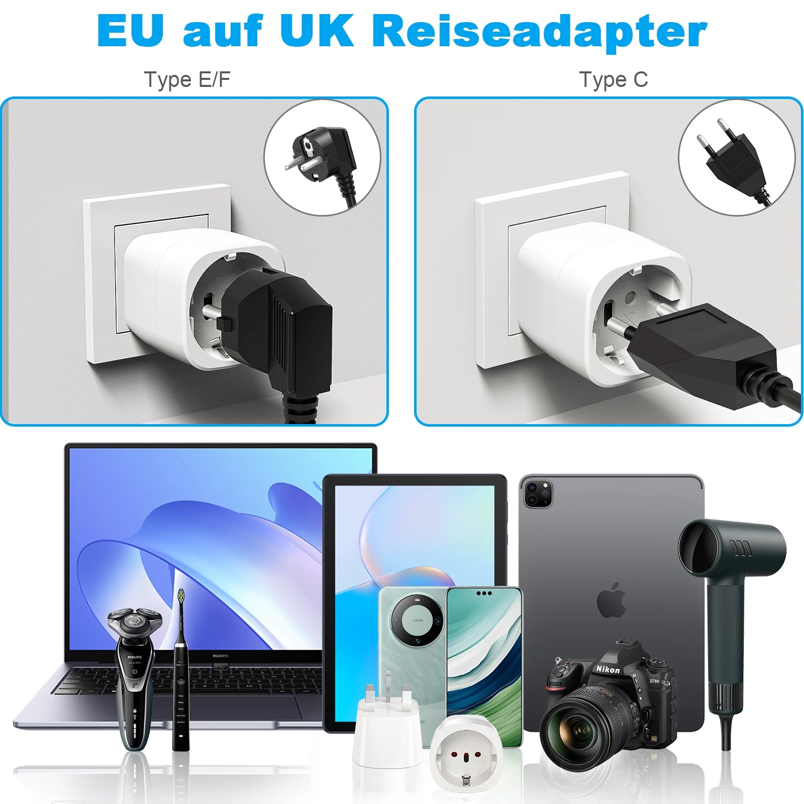 2pcs EU To UK Plug Adapter England Travel Plug European to UK Power Converter Adapter Wall Socket for England, Ireland, UK