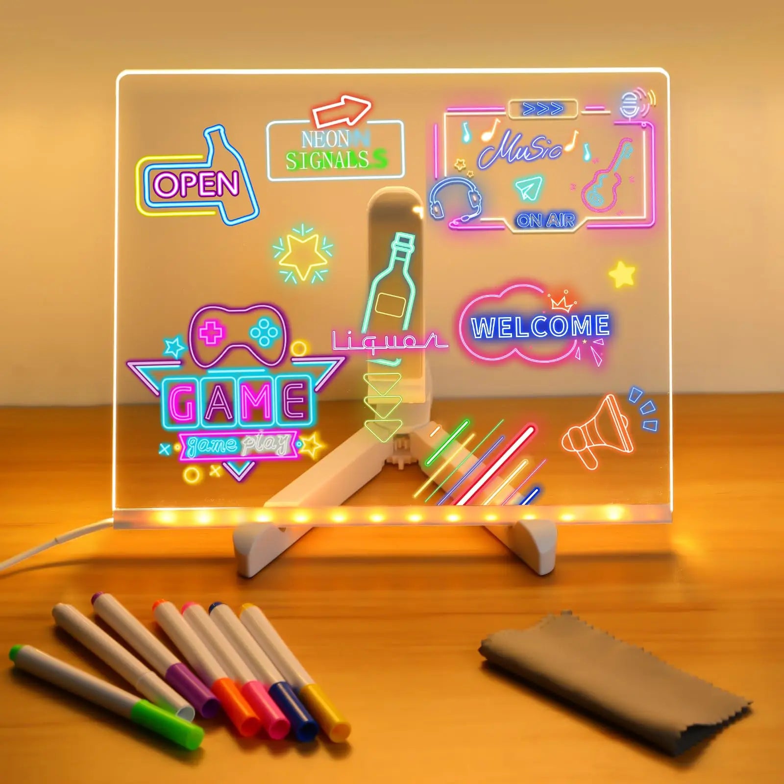 LED Note Board With Night Light Colorful 7 Pens DIY Acrylic Message Board Children‘s Drawing Board For Kids Birthday Gift