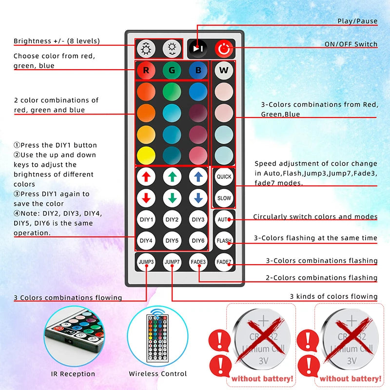 Neon Rope Light with 44keys Remote Control, USB LED Neon, 5V Flexible LED Strip Lights Color Changing Flexible Rope Lights