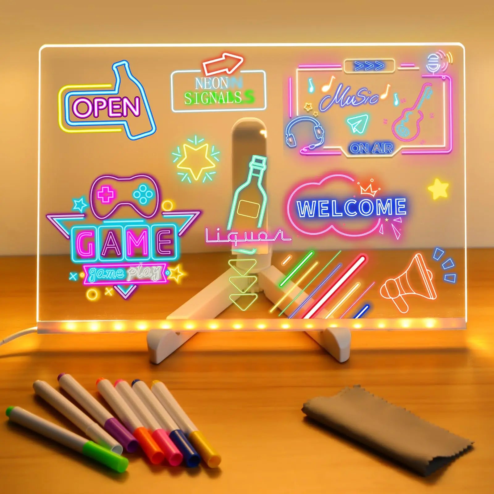 LED Note Board With Night Light Colorful 7 Pens DIY Acrylic Message Board Children‘s Drawing Board For Kids Birthday Gift