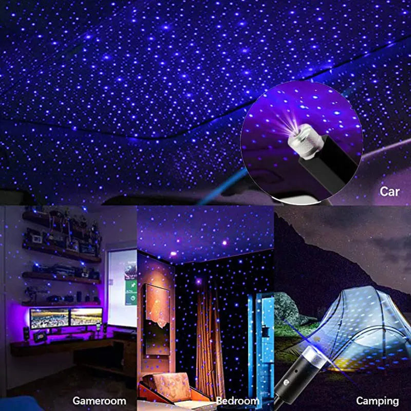 2X Romantic LED Starry Sky Night Light 5V USB Powered Galaxy Star Projector Lamp for Car Roof Room Ceiling Decor Plug and Play