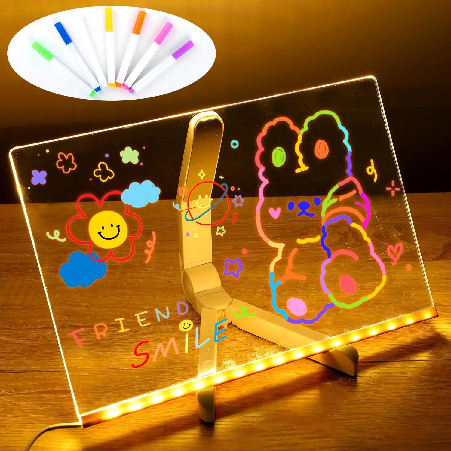 LED Note Board With Night Light Colorful 7 Pens DIY Acrylic Message Board Children‘s Drawing Board For Kids Birthday Gift