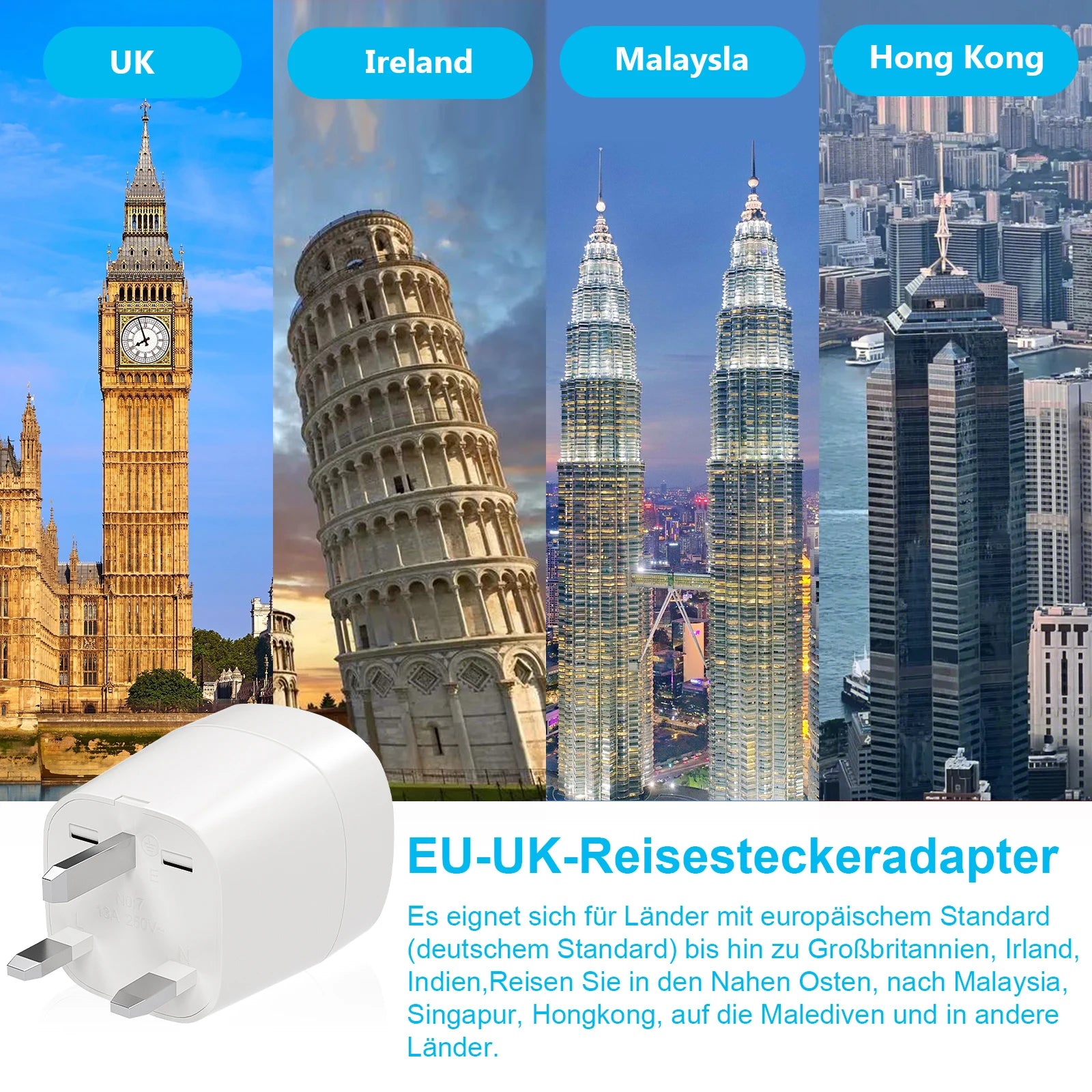 2pcs EU To UK Plug Adapter England Travel Plug European to UK Power Converter Adapter Wall Socket for England, Ireland, UK